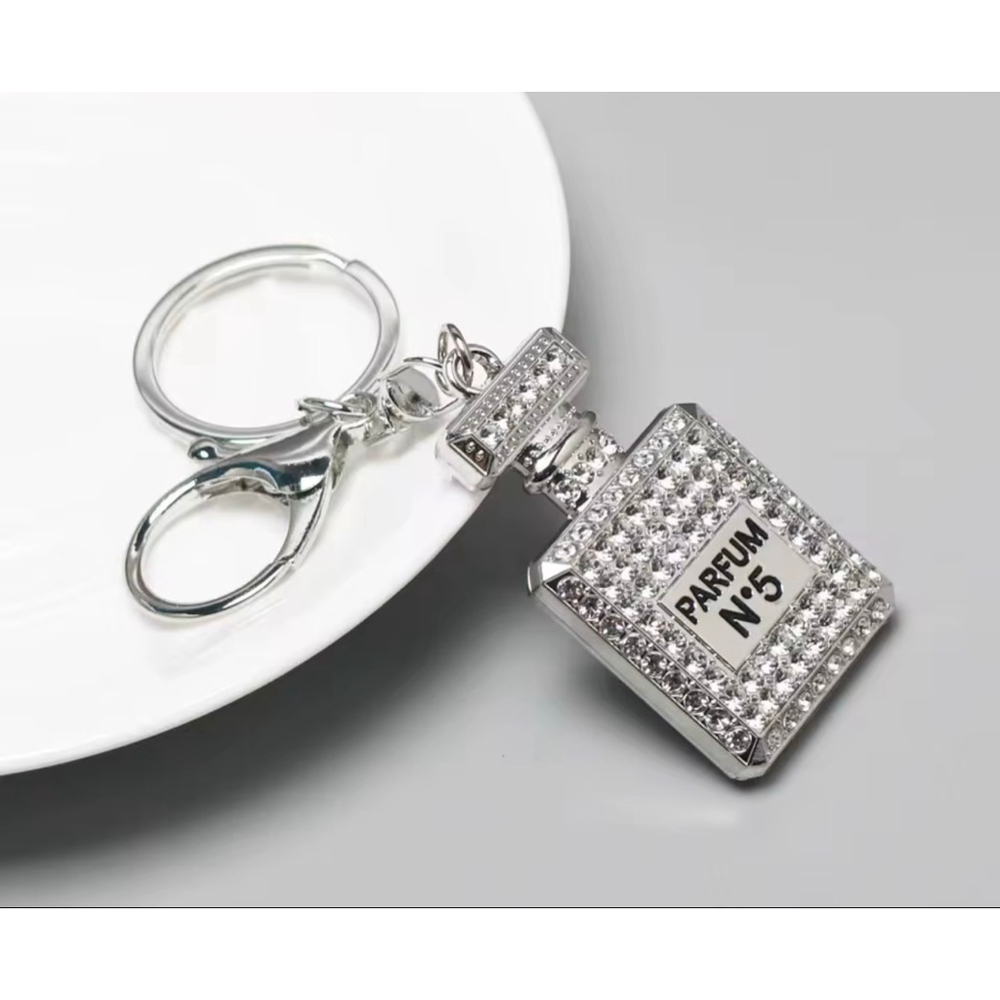 Perfume Bottle Rhinestone Keychain & Bag Charm - Silver on Silver 11